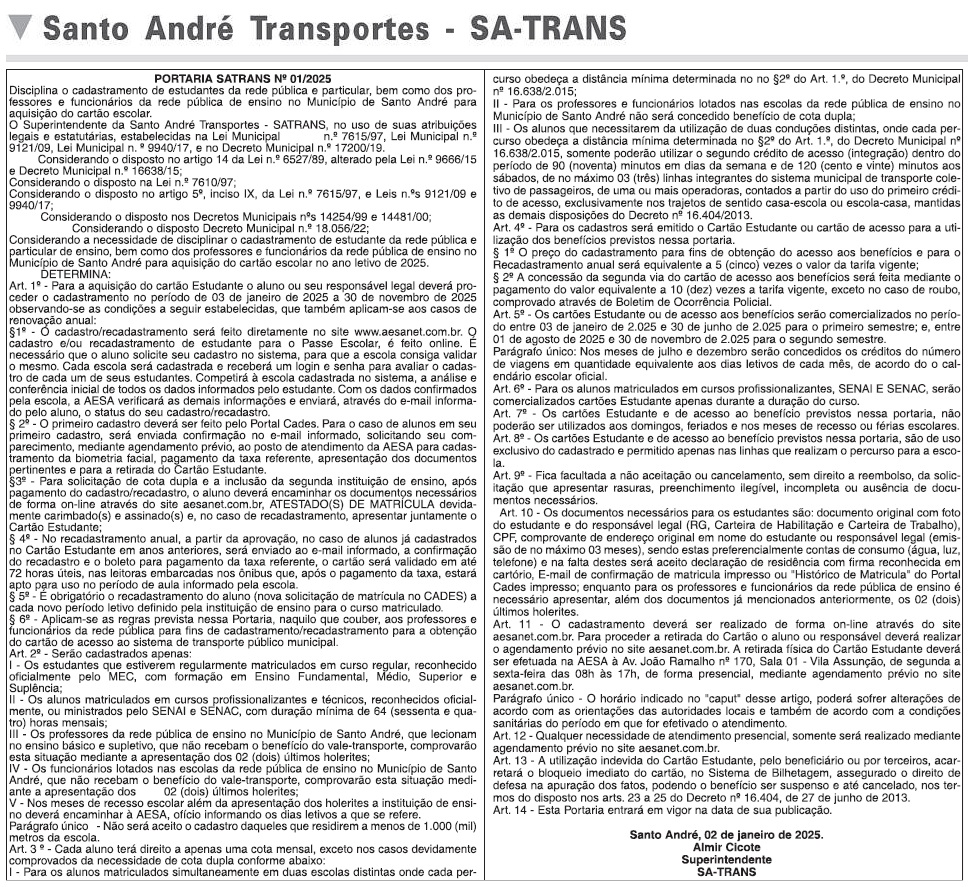 Portaria 01-2025 SA-TRANS