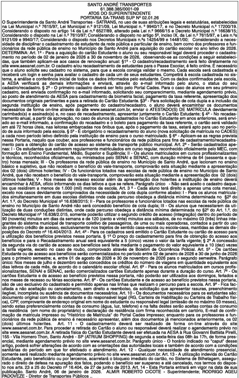 PORTARIA SATRANS - ESTUDANTES 2026